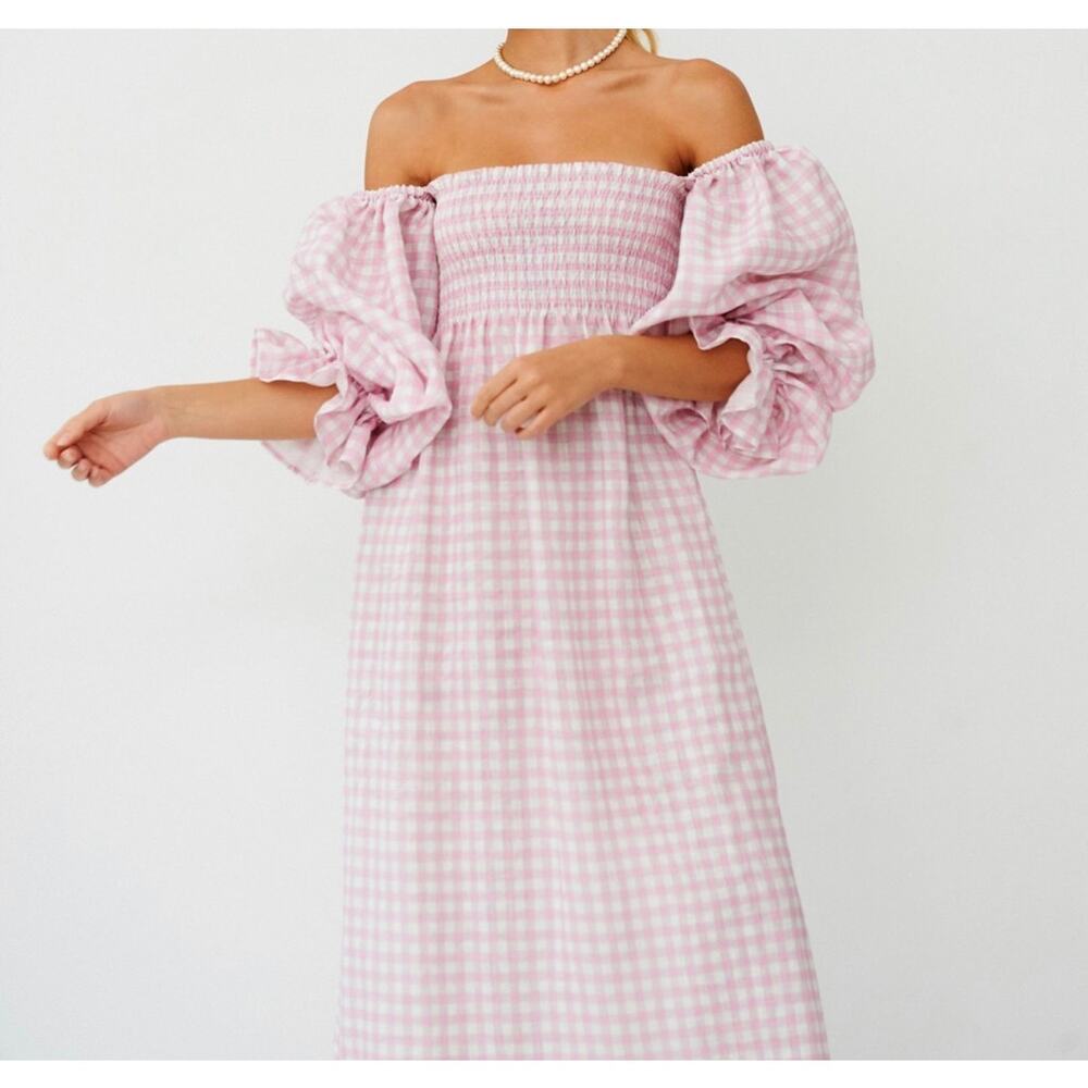 Sleeper Atlanta Gingham Linen Dress